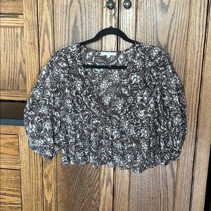 Olivaceous‎ Floral Ruffle Crop Top Dainty Shirt Chocolate Brown Holiday Large